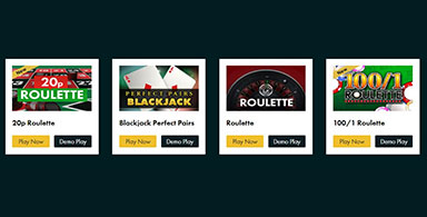 A number of listed table games at a casino.