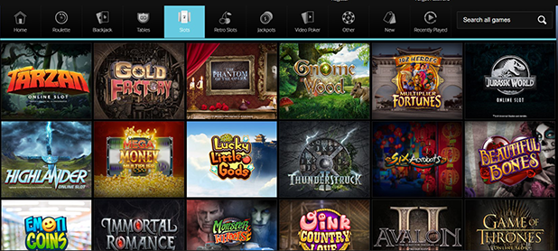 Betway Slot Games Selection Screen